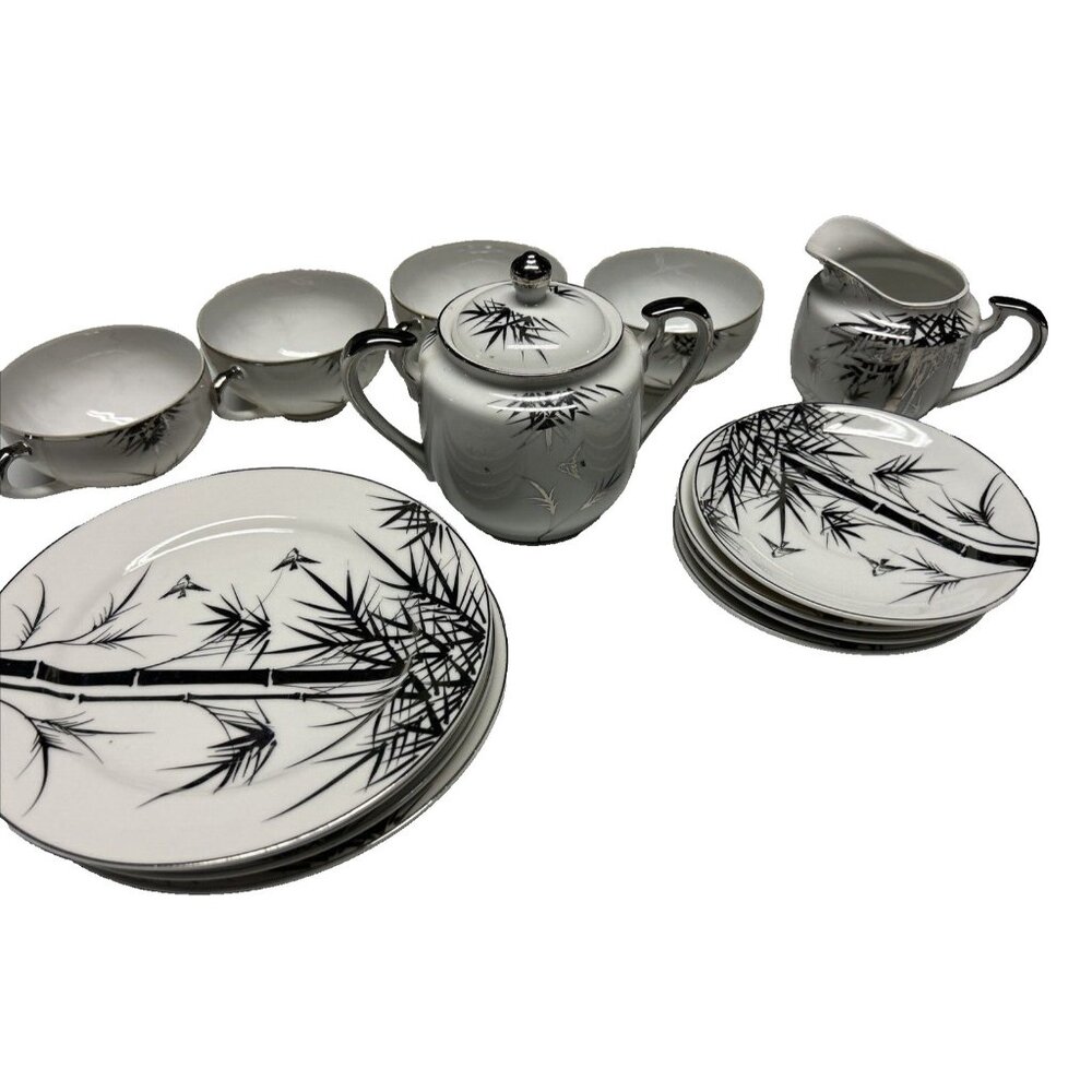Kutani China Hand Painted Japan Vintage Tea Set Cups Plates Cream Sugar Asian